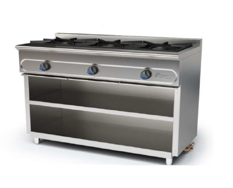Cocina a gas de 3 fuegos de mueble.