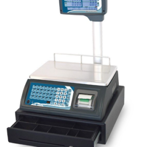 Báscula con ticket de 3 vendedores con cajón portamonedas.