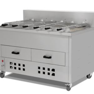 Asador a brasa horizontal de 8 espadas.