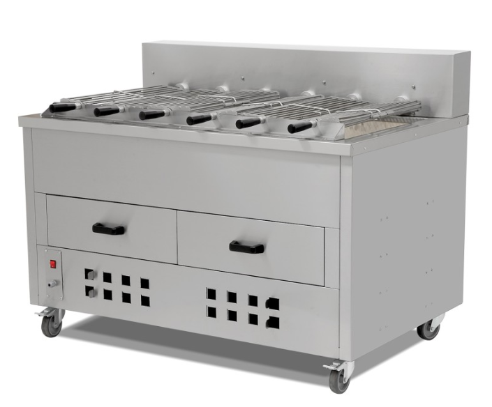 Asador a brasa horizontal de 8 espadas.