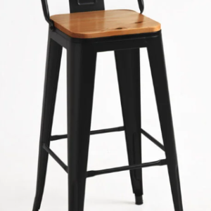 Taburete TX con respaldo en Madera Natural Negro