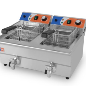 Freidora eléctrica doble de 8+8 L con grifo.