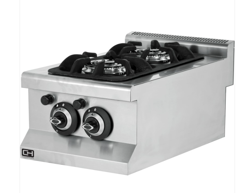 Cocina a gas de 2 fuegos verticales de sobremesa.