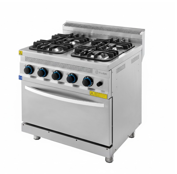 Cocina a gas de 4 fuegos con horno.